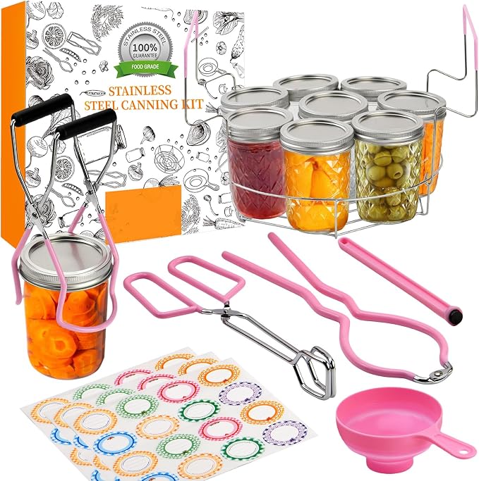 Canning Supplies Starter Kit with Stainless Steel Canning Rack and Accessories Tools, Includes Canning Jar lifter Tongs, Funnels,Lid lifter for Canning Pot, Water Bath& Pressure Canner