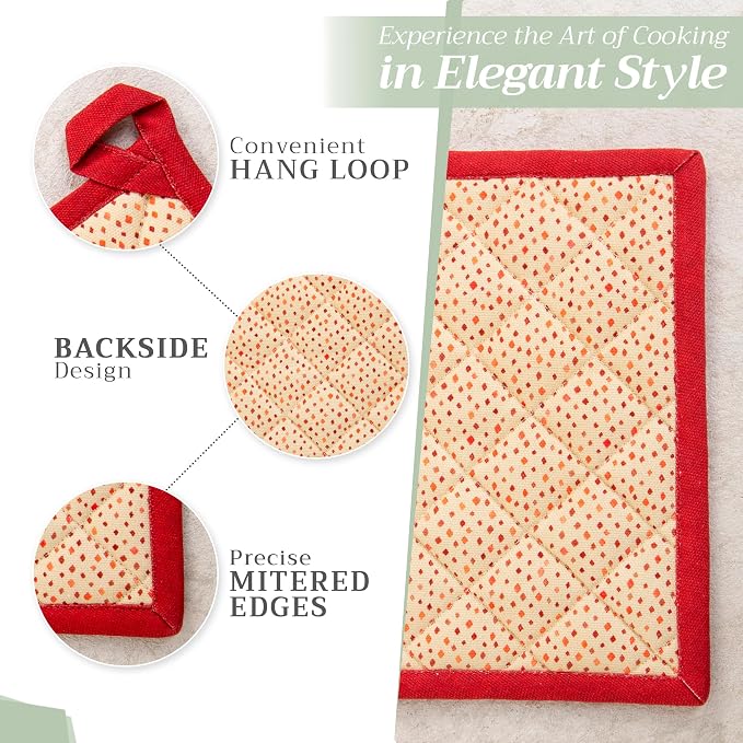 Maison d' Hermine Pot Holders 100% Cotton Potholders (8" x 8", Pack of 1) | Heat Resistant Hot Pads with Loop BBQ Cooking Baking Hotel Kitchen Handling Hot Pans Thanksgiving Christmas - Kalahari