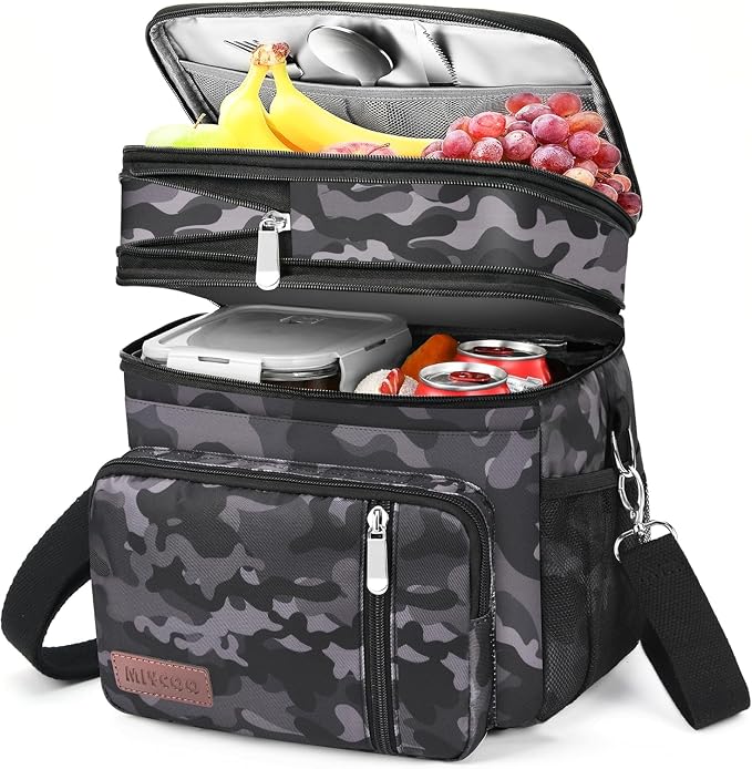 MIYCOO Lunch Bag for Men & Women, Expandable Double Deck Lunch Box, 15L | Leakproof & Waterproof, Portable, Large Soft Insulated Cooler bag for Adult, Work, Camping, Beach, Picnic, Travel