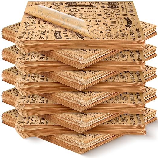 1000 Pcs 12 x 12 Inch Deli Wax Paper Sheets Grease Resistant Tray Basket Liners Newsprint Paper Water and Grease Proof Sandwich Wrapping Square Hot Dog Wrappers for Food Baking (Brown)