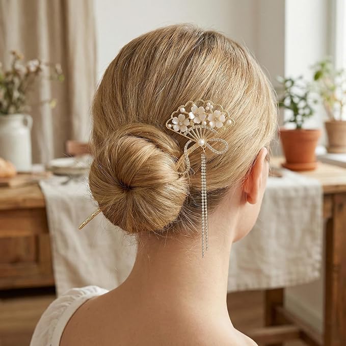 8 Pcs Flowers Metal Hair Sticks with Pendants Chinese Hanfu Asian Hair Chopsticks Hair Bun Updo Holders for Women Accessories Long Hair