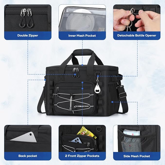 Maelstrom 30/40 Can Soft Cooler Bag, Leakproof Insulated Ice Chest | 24h Cold (With Ice), 5-Layer Insulation, Multi-Pockets ,Lightweight,Perfect For Camping, Beach, Hiking, Kayaking, Road Trips