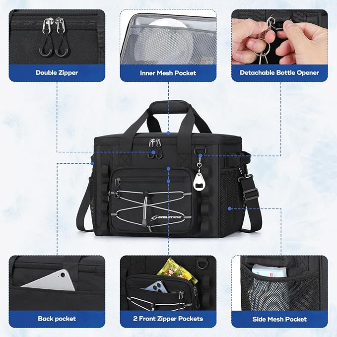 Maelstrom 30/40 Can Soft Cooler Bag, Leakproof Insulated Ice Chest | 24h Cold (With Ice), 5-Layer Insulation, Multi-Pockets ,Lightweight,Perfect For Camping, Beach, Hiking, Kayaking, Road Trips