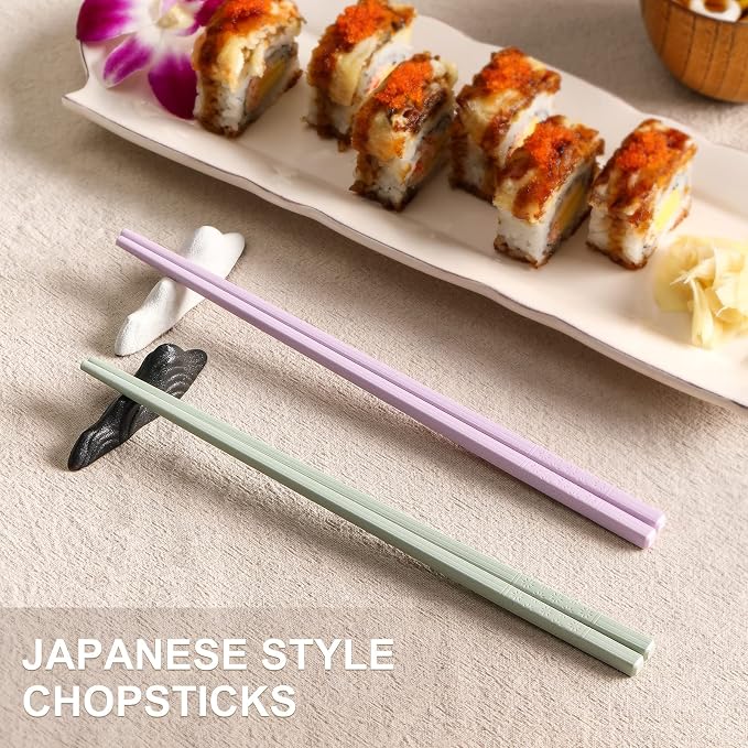 Hiware 10-Pair Reusable Fiberglass Chopsticks, Non-Slip Chop Sticks Set Japanese Style, Dishwasher Safe, 9.5-Inch
