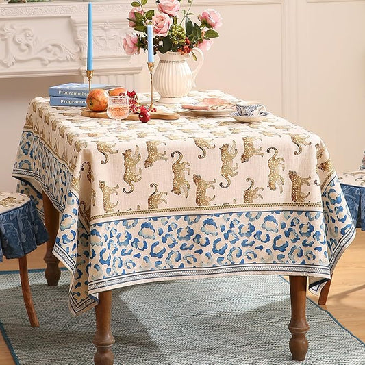 patdrea Designer Vintage Linen Table Cloth for Rectangle Table,Leopard Animal Pattern Soft Breathable Tablecloth,Decor Cover for Kitchen Dining,Christmas,Parties,Thanksgiving,63"x87"-from