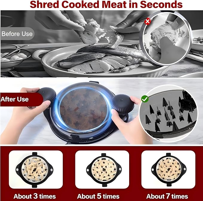 Chicken Shredder Tool Twist Large Chicken Breast Shredder Tool-Meat Shredder Meat Masher for Chicken Ground Beef Pork with Up-grated Stainless Steel Spikes Kitchen Gadgets Essentials (Black&Black)