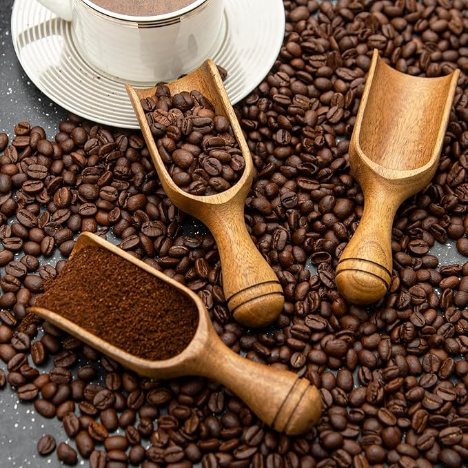 Large Coffee Scoops Shovel,Large Ground Coffee Scoop 3PCS Big Wooden Scoops for Jars 5.9″ Acacia Measuring Spoons for Coffee, Kitchen Scoop for Tea,Coffee, Powder, Bath Salts,Laundry -Multifunctional