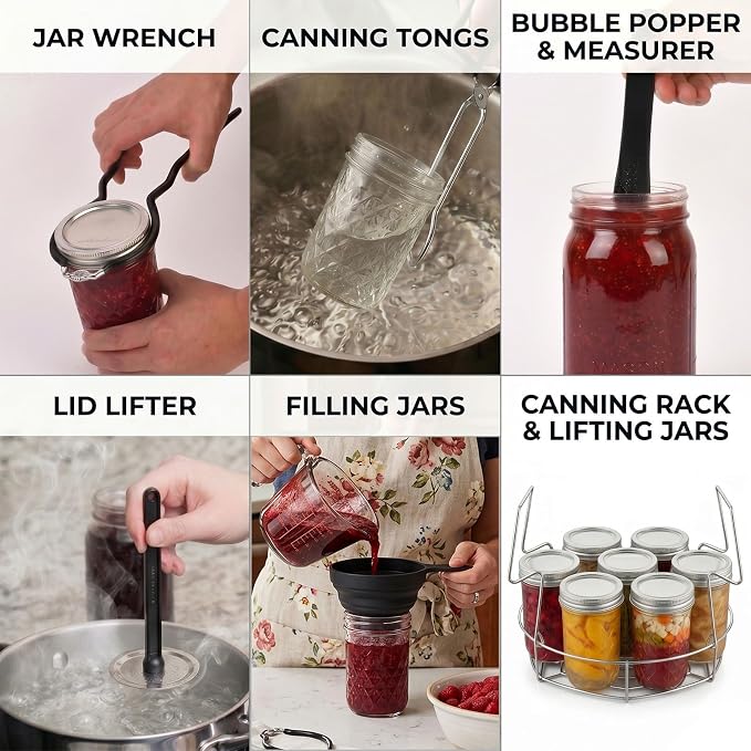 Canning Supplies Kits with 21.5 Qt Canning Pot, 7pcs Mason Jars, Tongs, Stainless Steel Jar Rack, Funnel, Lid Lifter Water Bath Canner Tool Set