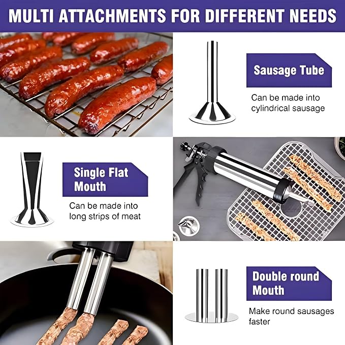 Professional Beef Jerky Gun Kits Stainless Steel Jerky Maker - Jerky Maker Jerky Cannon Meat Gun Stainless Steel Jerky Gun Large Capacity Jerky Making Kit
