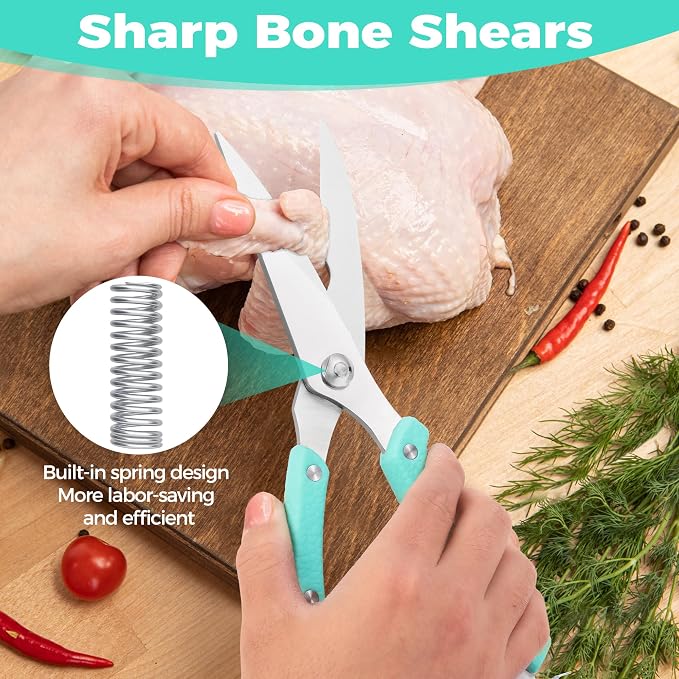 HAUSHOF 10" Poultry Shears, Stainless Steel Kitchen Scissors for Food | Serrated Blade, One-Piece Handle, Spring-Assisted Cutting, Safety Lock, Poultry, Meat, Fish & Bone Prep
