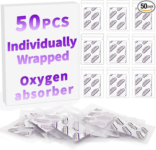 Individually Wrapped - Midukit Oxygen Absorbers for Food Storage 500cc, 50 Packs, Food Grade Packs for Long Term Food Storage, Mason Jars, Mylar Bags, Canning, Dehydrated, Preserved Foods