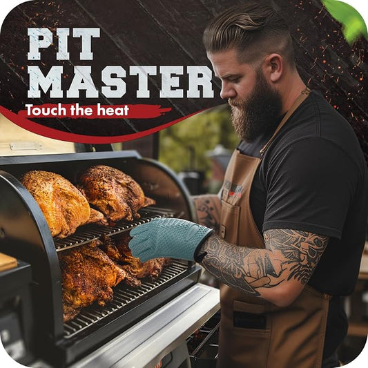 Kitchen perfection Silicone Smoker BBQ Gloves - Heat Resistant Oven Mitts | Waterproof, 5-Finger Design For A Better Grip, for Pitmasters, Meat Smoking, Grilling, Cooking, Frying Turkey | Grill Gift