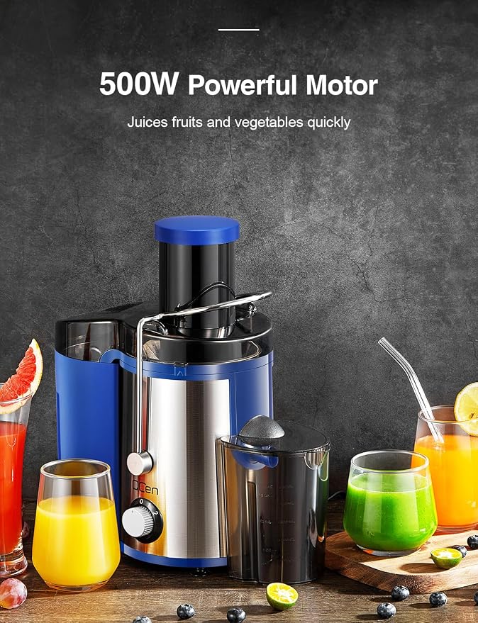 Juicer Machine 800W Centrifugal Juicer with Wide Mouth Feed Chute | For Fruits And Vegetables, Stainless Steel, BPA-Free Parts, Easy To Clean, Blue Finish, Fast Juice Extraction