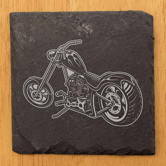 Level Up Your Man Cave: Rustic Chopper Coasters for The Motorcycle Enthusiast - Square Slate - Set of 8