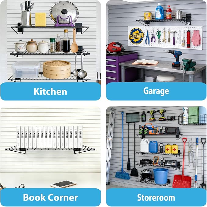Slat Wall Shelves Accessories - 24 Inch Slatwall Wire Shelf Heavy Duty Storage Garage Shelving Wall Mounted (6 Pack)