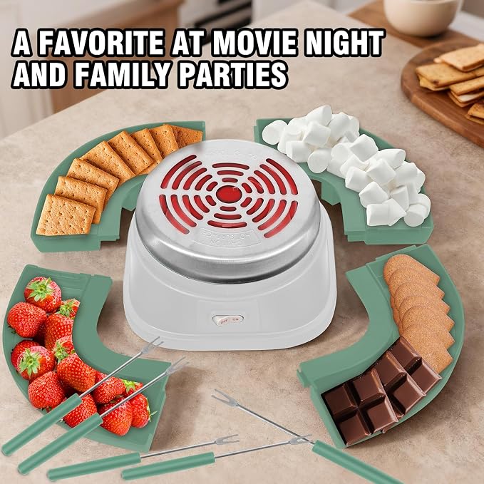 Smores Maker Tabletop Indoor Kit Smores Kit Indoor Smore Maker Tabletop Smores Maker Flameless Electric Marshmallow Roaster, Movie Night Supplies Housewarming Christmas Gifts 120V