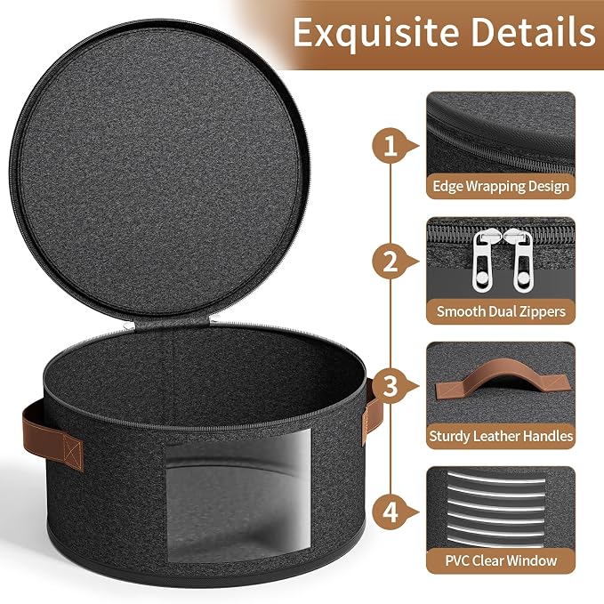 4-Piece Set China Storage Containers, Dish Storage with Clear Windows, Hard Shell Plate Storage Containers with Handles, Stackable Sturdy Dish Packing Supplies for Moving & Protection, Dark Gray