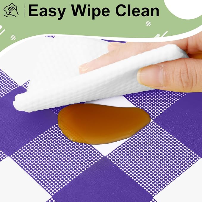 4 Packs Buffalo Disposable Table Cloth, 54 x 108 Inch Waterproof Plastic Tablecloth, Rectangle Purple and White Checkered Table Covers for Picnic, Birthday, Party, Back to School