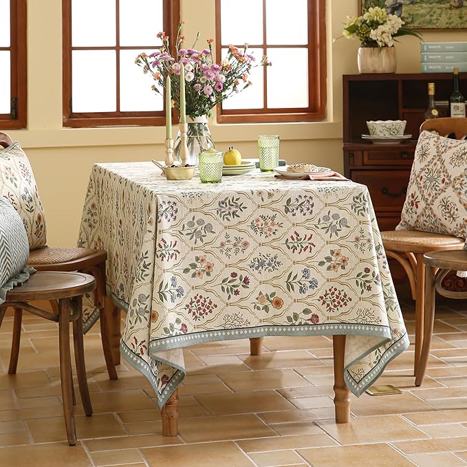ISAENNE Designer Linen Tablecloth Rectangular,Western Colorful Floral Indoor Table Cloth,Wrinkle Resistant Decor Tablecloths for Dining Thanksgiving Kitchen Christmas,55"*87"-Serenity B