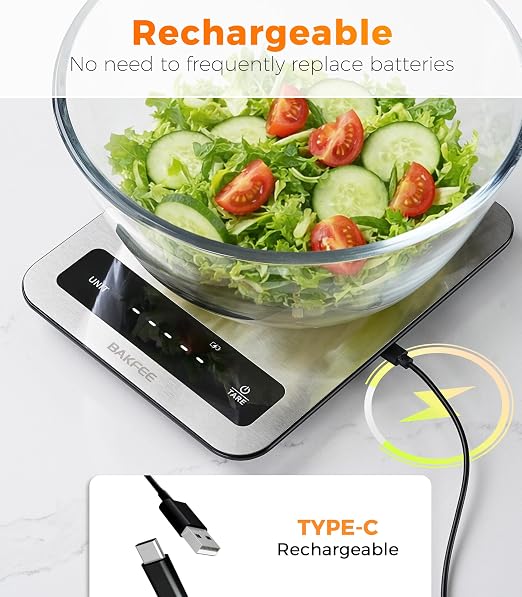 Waterproof Kitchen Food Scale, 1g/22lb, IP67, Rechargeable, Grey | Premium Stainless Steel & Tempered Glass, Clear LED Display, with 6 Units, Tare, Ideal for Cooking, Making Sourdough Bread