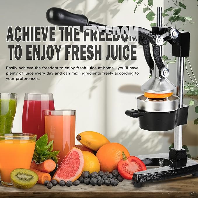 Cast Iron Juicer – Heavy Duty Manual Citrus Juicer, Professional Orange Press, Stainless Steel Lemon Squeezer & Lime Juice Extractor