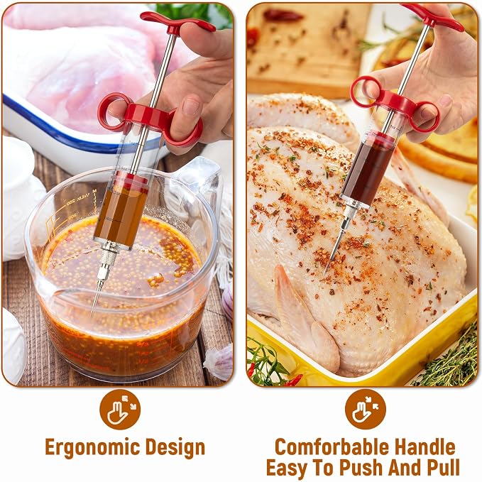 Kingsmile Meat Injector Syringe, 3 Marinade Injector Needles for Meat, Seasoning Injector with1oz Capacity,Turkey Injector for BBQ Grill, Premium Injector Syringe with Black Oil Brush & Cleaning Brush