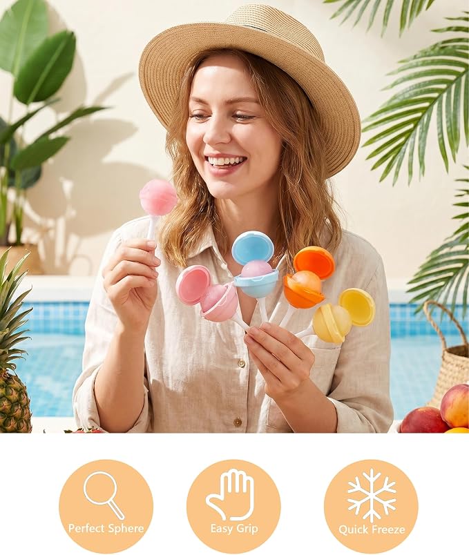 Silicone Lollipop Ice Cream Maker Molds – 4-Pack Funny Lollipop Ice Pop Mold, Reusable Popsicles Molds with Built-in Sticks, Creative Sphere Ice Pop Mold for Summer Parties and Gatherings