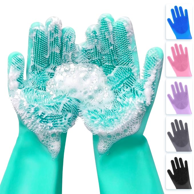 ALPENKOK Silicone Dishwashing Gloves with Scrubber – Non-Slip Silicone Gloves for Washing Dishes | Household Use