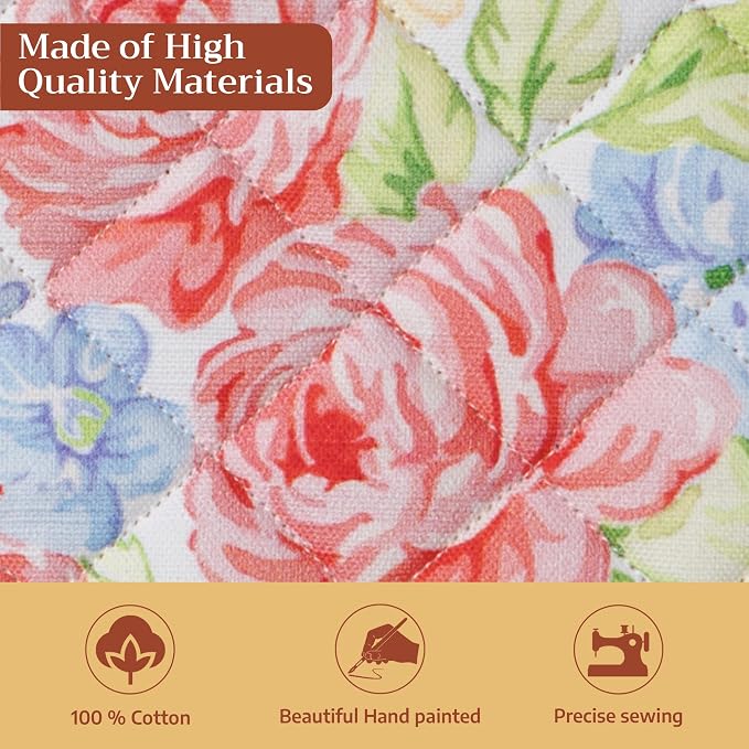 Maison d' Hermine Pot Holders 100% Cotton Potholders (8" x 8", Pack of 1) | Heat Resistant Hot Pads with Loop BBQ Cooking Baking Farmhouse Kitchen Handling Hot Pans Spring Summer - Vintage Floral