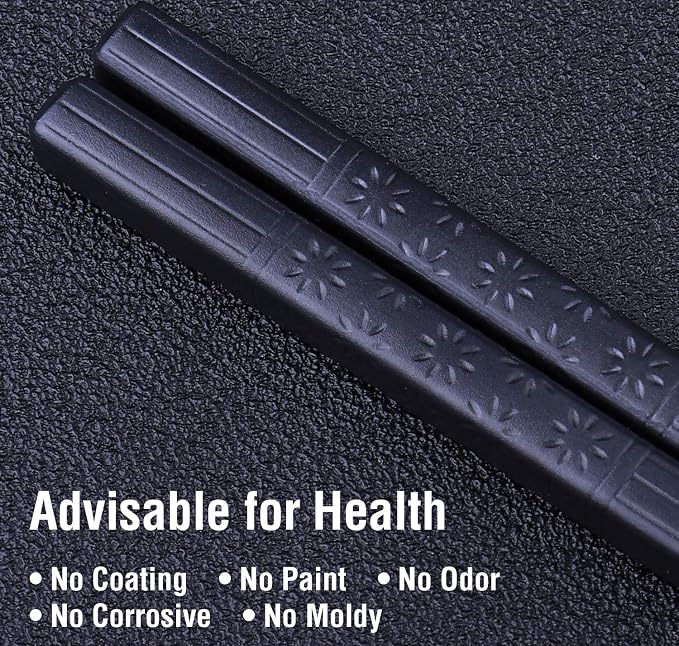 5 Pairs Fiberglass Chopsticks, GLAMFIELDS Reusable Japanese Chinese Chop sticks Dishwasher Safe, Non-slip, 9 1/2 inches - Black with Multi-purpose Drawstring Bag Carrying Case
