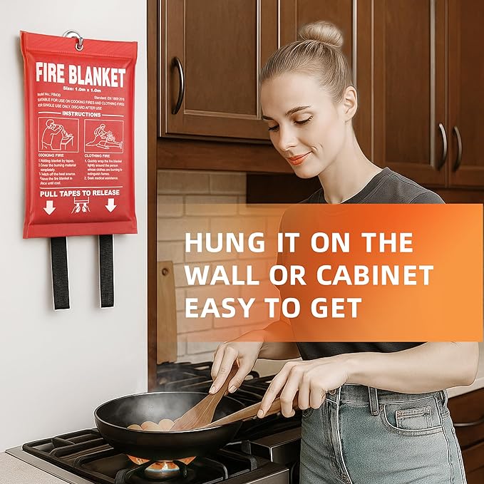 Fire Blanket 4 Pack - 40" x 40" Prepared Emergency Fire Blanket | For Home and Kitchen, RV, Grill, Fireplace, Safe & Easy for Young Adults and Elderly Living Alone | Fiberglass CE Certified