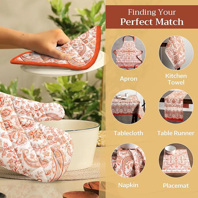 Maison d' Hermine Pot Holders 100% Cotton Potholders (8" x 8", Pack of 2) | Heat Resistant Hot Pads with Loop BBQ Cooking Baking Hotel Kitchen Handling Hot Pans Thanksgiving Christmas - Cachemire