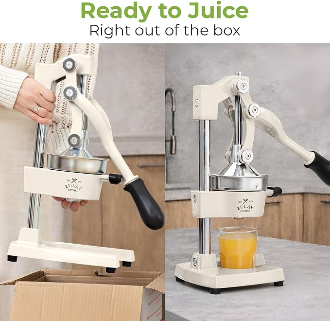 Zulay Kitchen Cast Iron Juicer - Heavy Duty Manual Juicer with Detachable Strainers for Easy Cleaning, Orange Juice Press for Citrus Fruits, Perfect for Bartenders, Juice Lovers & Health Enthusiasts