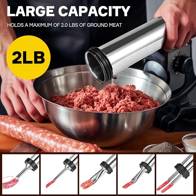 Professional Jerky Gun for Ground Meat | 2.5LB Capacity Jerky Maker Kit with 5 Attachments, 2 Brushes & Storage Net (Food Grade)