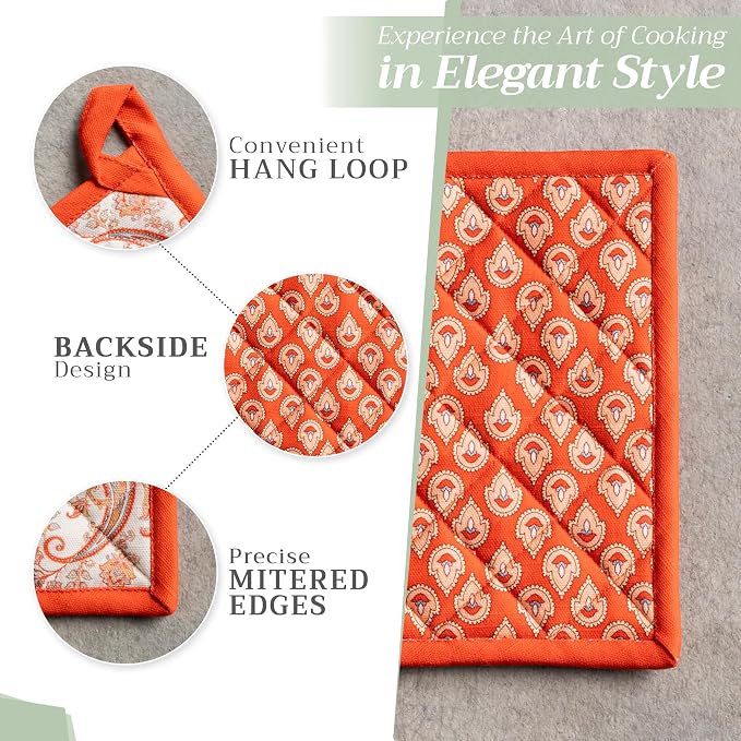 Maison d' Hermine Pot Holders 100% Cotton Potholders (8" x 8", Pack of 2) | Heat Resistant Hot Pads with Loop BBQ Cooking Baking Hotel Kitchen Handling Hot Pans Thanksgiving Christmas - Cachemire