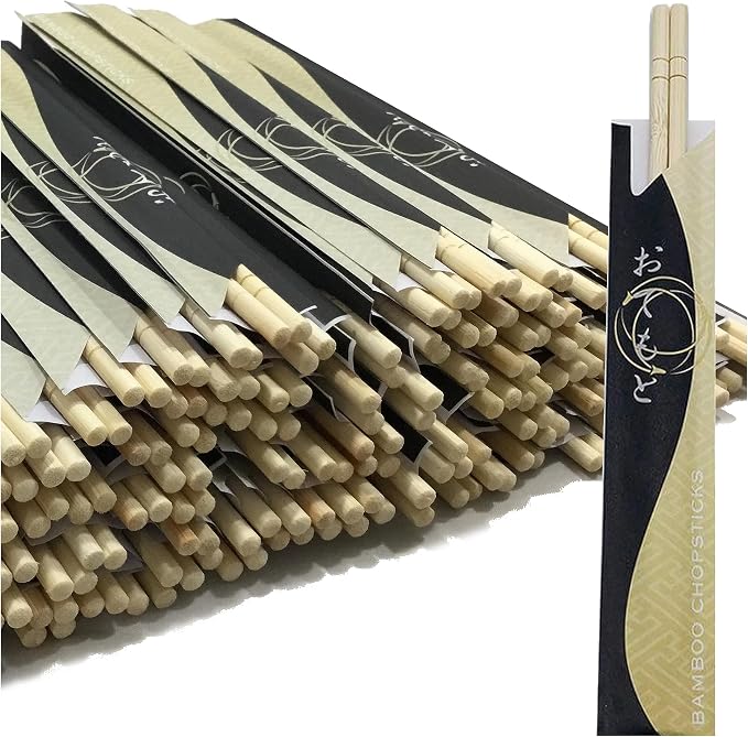 Albino Monkey 200 Round Disposable Bamboo Chopsticks Bulk [ Short Paper Sleeve ] Splinter-Free, Individually Wrapped, Hand-Packed Chop Sticks for Sushi, Noodles, Restaurants & Catering (100 Pairs)