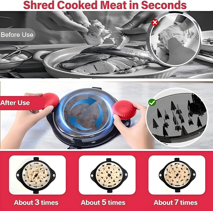 Chicken Shredder Tool Twist Large Chicken Breast Shredder Tool-Meat Shredder Meat Masher for Chicken Ground Beef Pork with Up-grated Stainless Steel Spikes Kitchen Gadgets Essentials (Red&Black)