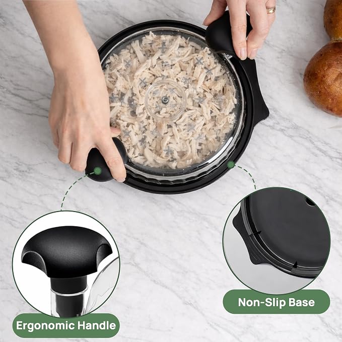 Large Chicken Shredder Tool Twist BPA Free Food Grade Material | Manual Meat Shredder Twist for Shredding, Chicken Breast Shredder Tool with Cleaning Brush, Ergonomic Handles, Non Slip Base