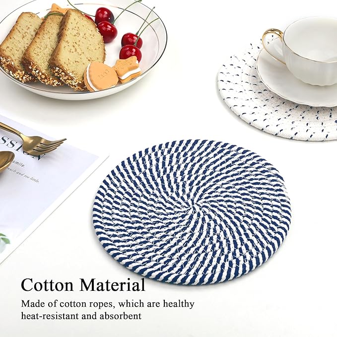 SHACOS Trivets for Hot Dishes, 6 Pieces 8 Inches Cotton Trivets Mats for Kitchen, Hot Pads for Countertops and Table, Heat-Resistant Pot Holders for Hot Pots and Pans, 6pcs