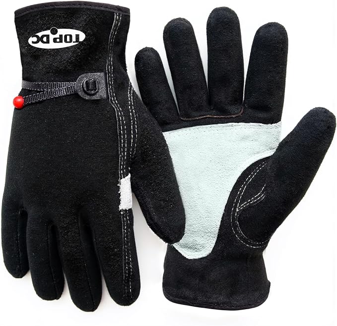 TOPDC Leather Work Gloves for Men or Women, Cowhide Leather Gloves for Gardening, Tig/Mig Welding, Chainsaw, Farm, Ranch, Reinforced Palm, Adjustable Cuff, Cotton Lining, Firm Grip & Durable, XL