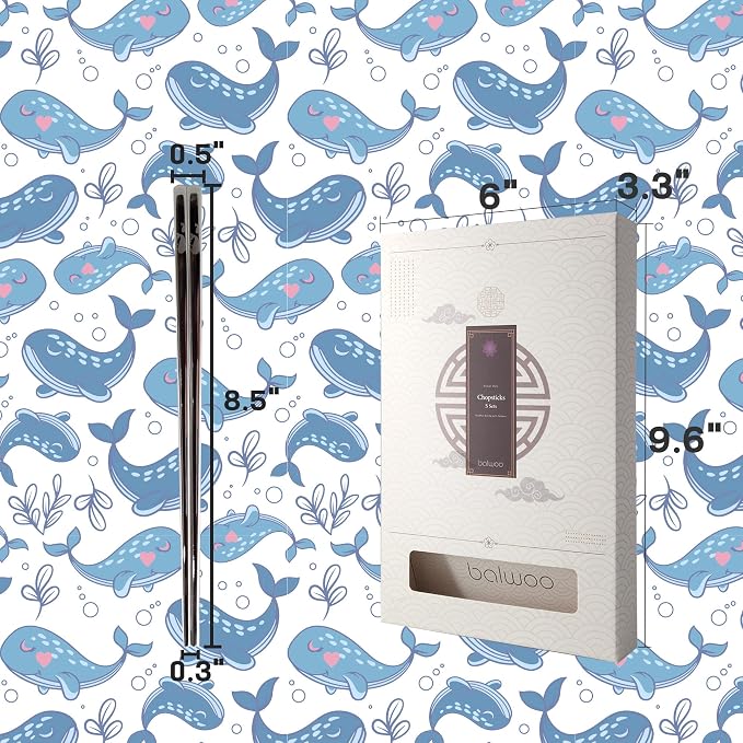 Chopsticks [Made in Korea][5 Sets] 430 Premium Stainless Steel Chopsticks, Mukbang Kitchen Utensil, Cutlery Silverware Stainless Tableware (Whale)