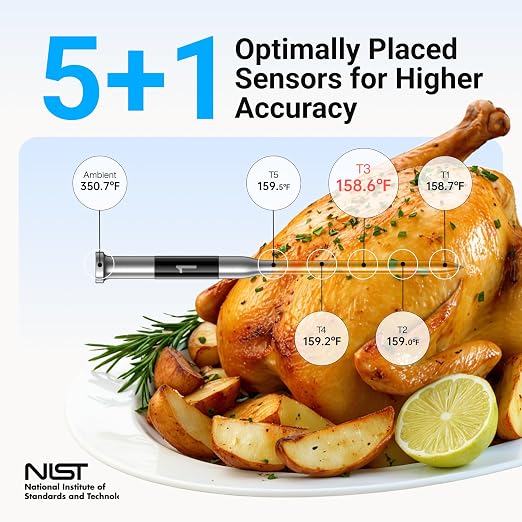 ThermoMaven Smart Bluetooth Wireless Meat Thermometer with WiFi App | Standalone Base, Ultra-Thin Probe, NIST ±0.5°F Accuracy, Real-Time Alerts, BBQ Grill Oven Kitchen, Steak Chicken Turkey Pork