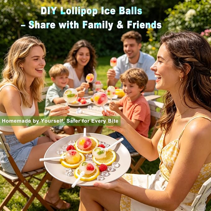 Silicone Lollipop Ice Cream Maker Molds,Colorful Diy Popsicle Molds for Kids,Creative Sphere Ice Pop Mold for Summer Parties, Reusable Popsicle Molds Easy Release(4pcs)