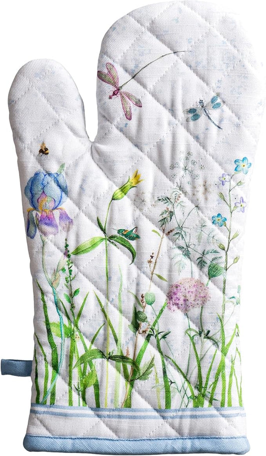 Maison d'Hermine Oven Gloves 100% Cotton Oven Mitt (7" x 13", Pack of 1) | With Loop Heat Resistant BBQ Cooking Gloves Baking Grilling Kitchen Handling Hot Pans Spring Summer - Fleurs De Mai