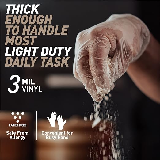 OKIAAS Disposable Gloves S, Food Safe, Bulk of 100 Pcs|Latex and Powder-Free Clear Vinyl Gloves for Cleaning, Food Prep