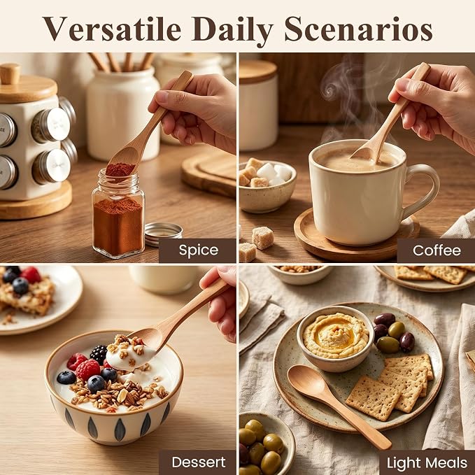 HANSGO Small Wooden Spoons, 6PCS Wooden Spoons for Eating Honey Coffee Tea Jam Bath Salts, 6 Inches