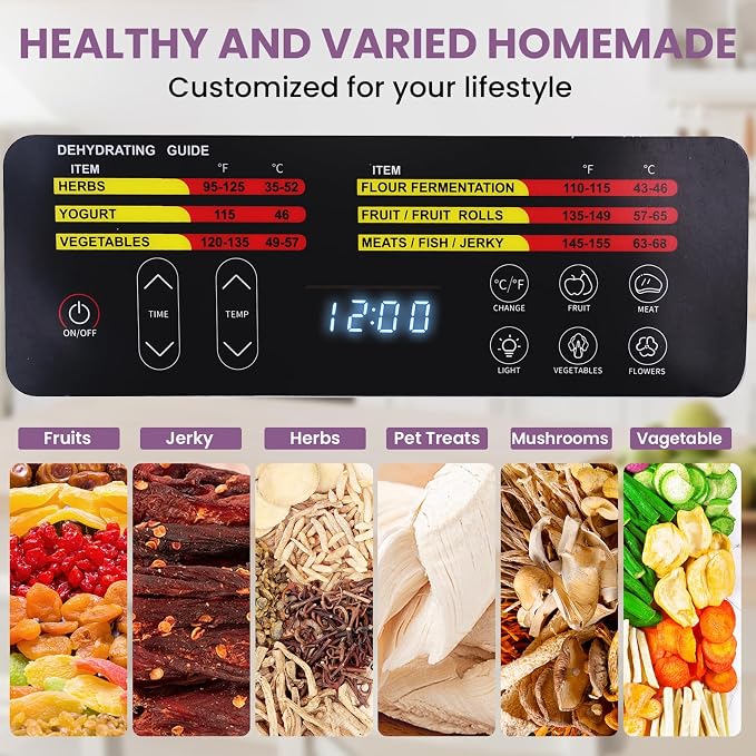 Food Dehydrator for Jerky, 9 Stainless Steel Large Trays, 800W Fruit Dehydrator with Remote Control, 24H Timer and 194°F Temperature Control, Food Dryer for Jerky, Herbs, Fruit, Dog Treats