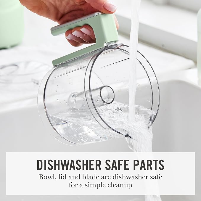 Martha Stewart 3 Cup Electric Vegetable Chopper & Mini Food Processor, Sage | 24oz BPA-Free Bowl, Stainless Steel Blades, Pour Spout, Dice, Puree, Mince, Chop Vegetables & Herbs, Dishwasher-Safe Parts