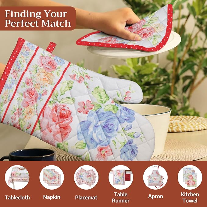 Maison d' Hermine Pot Holders 100% Cotton Potholders (8" x 8", Pack of 1) | Heat Resistant Hot Pads with Loop BBQ Cooking Baking Farmhouse Kitchen Handling Hot Pans Spring Summer - Vintage Floral