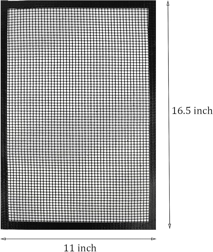 Kingrol 2 Pack Reinforced Edge Grill Mesh Mat, Nonstick BBQ Smoker Mats for Outdoor Grill, PTFE Fiberglass Rack Liners for Fish, Shrimp, Vegetables, Oven, Air Fryer Oven, 16.6 x 11 Inch